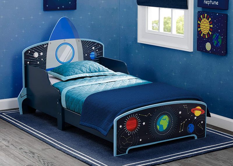 Photo 1 of Delta Children Space Adventures Rocket Ship Wood Toddler Bed - Greenguard Gold Certified, Blue
