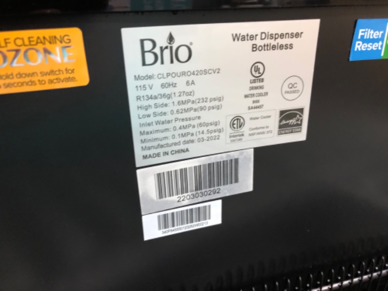 Photo 7 of **DAMAGED BOTTOM DOOR** Brio Comm Grade Bottleless Reverse Osmosis Water Filter Dispenser with 3 Temp Settings Point of Use