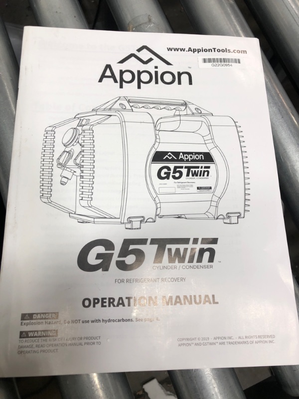 Photo 6 of **TESTED** Appion G5TWIN Twin Cylinder Recovery Unit
