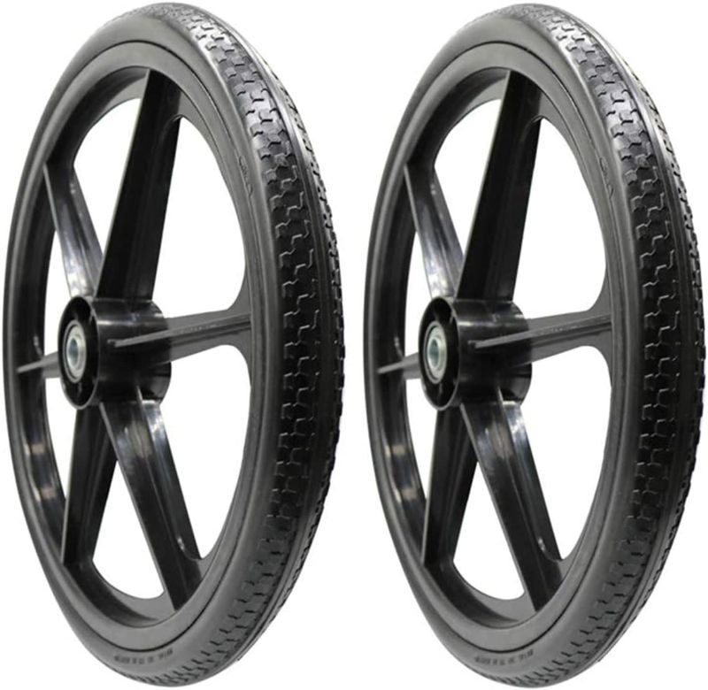 Photo 1 of  2 Pcs 20" Flat Free Tires Polyurethane Non-inflated Tires Wheels, 20x2 Inch Tire with 3/4 Ball Bearings, 2.44" Centered Hub for Wheelbarrow, Garden Carts, Garden Trailers, Roofing Equipment