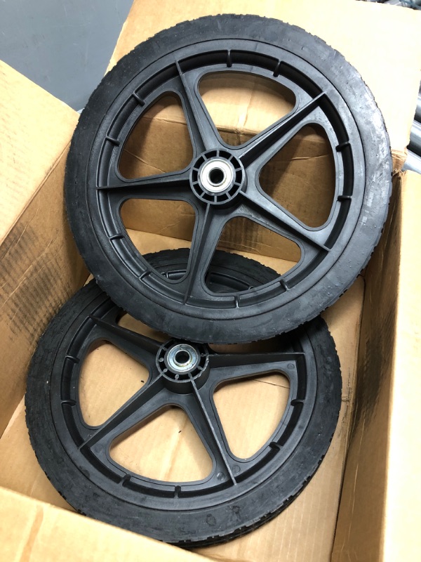 Photo 3 of  2 Pcs 20" Flat Free Tires Polyurethane Non-inflated Tires Wheels, 20x2 Inch Tire with 3/4 Ball Bearings, 2.44" Centered Hub for Wheelbarrow, Garden Carts, Garden Trailers, Roofing Equipment