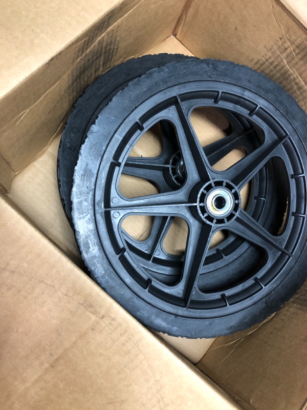 Photo 2 of  2 Pcs 20" Flat Free Tires Polyurethane Non-inflated Tires Wheels, 20x2 Inch Tire with 3/4 Ball Bearings, 2.44" Centered Hub for Wheelbarrow, Garden Carts, Garden Trailers, Roofing Equipment