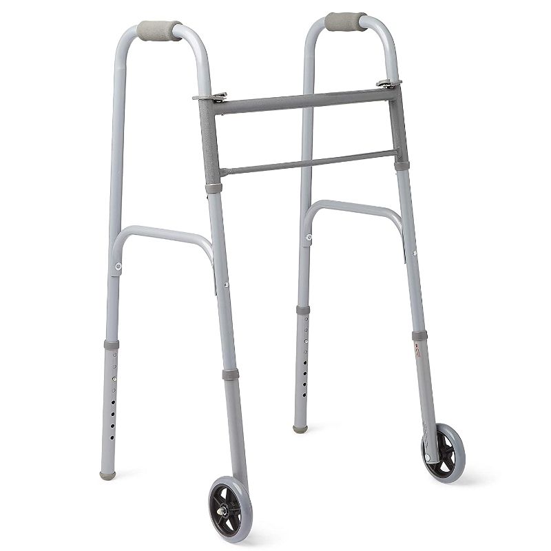 Photo 1 of ***MISSING COMPOENNTS*** Medline Easy Care Two-Button Folding Walkers With 5" Wheels
