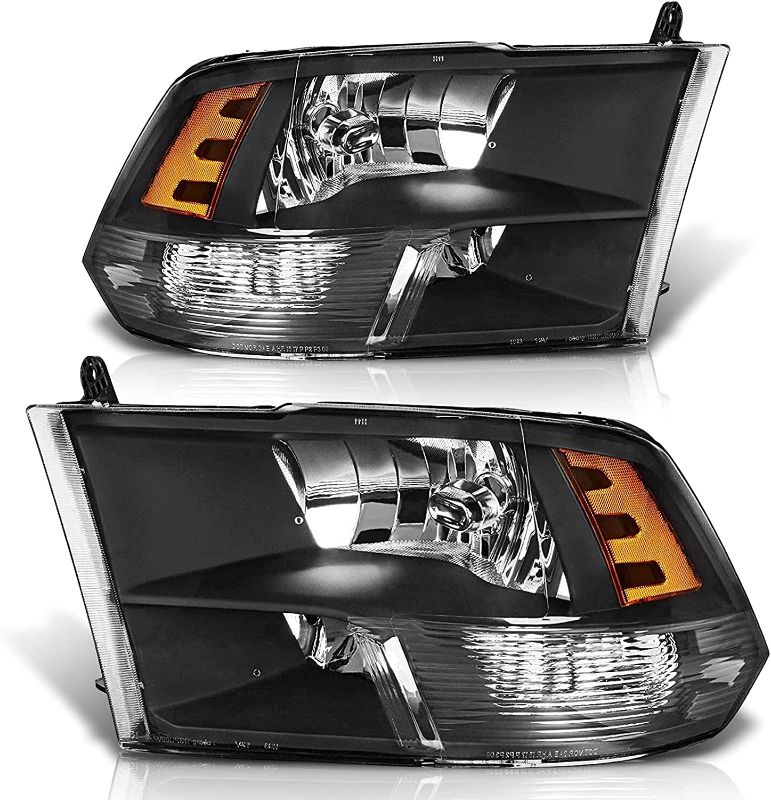 Photo 1 of ADCARLIGHTS for 2009-2018 Dodge Ram Headlight Assembly competible with 2009-2018 Dodge Ram 1500,2010-2018 Dodge Ram 2500/3500 Black Housing with Amber Reflector Headlamp Replacement Left and Right
