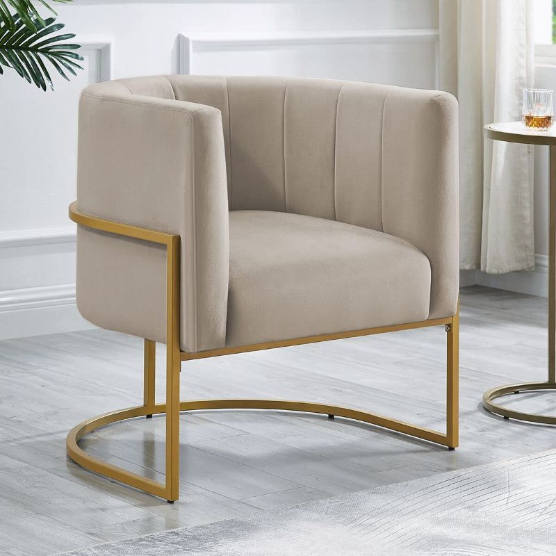 Photo 1 of 24KF Upholstered Living Room Chairs Modern Soft Velvet Accent Chair with Curved Golden Metal Stand-Taupe