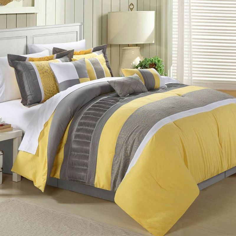 Photo 1 of Chic Home 43CK111-US Euphoria Embroidered Comforter Set - Yellow - King - 8 Piece (2067608)
