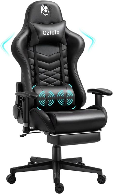 Photo 1 of ***PARTS ONLY*** Czlolo Gaming Chair with Footrest and Massage, PU Leather Racing Style Ergonomic Silla Gamer PC Computer Chair, High Back Adjustable Recliner Office Chair for Adults/Teens/Heavy People, Black
