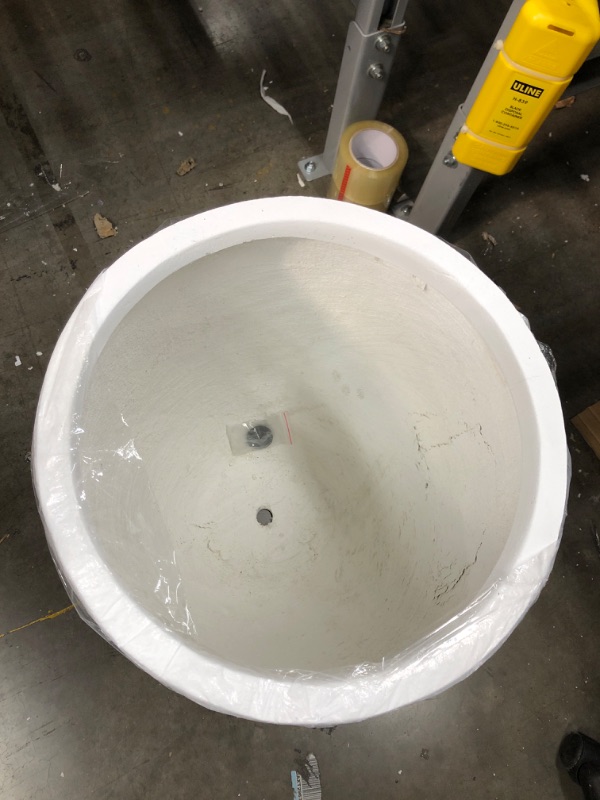 Photo 3 of 21.7 in. Tall Pure White Lightweight Concrete Outdoor Round Bowl Planter *Major Dents*