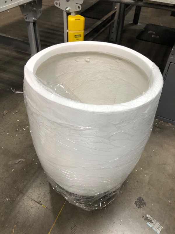 Photo 4 of 21.7 in. Tall Pure White Lightweight Concrete Outdoor Round Bowl Planter *Major Dents*