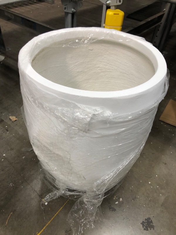 Photo 5 of 21.7 in. Tall Pure White Lightweight Concrete Outdoor Round Bowl Planter *Major Dents*