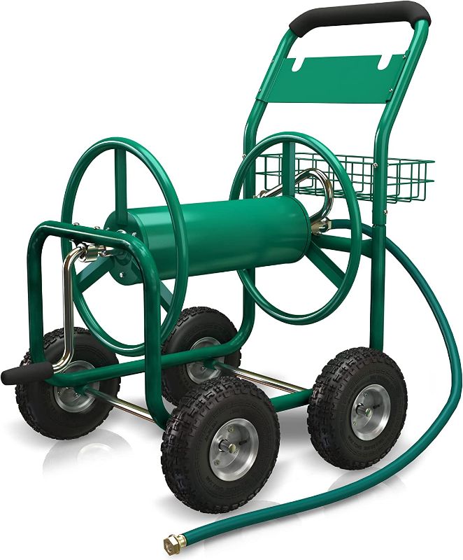 Photo 1 of ***missing tire component*** IMPACTHOR Garden Hose Reel Cart With Wheels, Heavy Duty Garden Cart, Waterproof Cover | Spool up to 250 Feet 5/8 Inch Hose | Stainless Steel With Brass Couplings |
