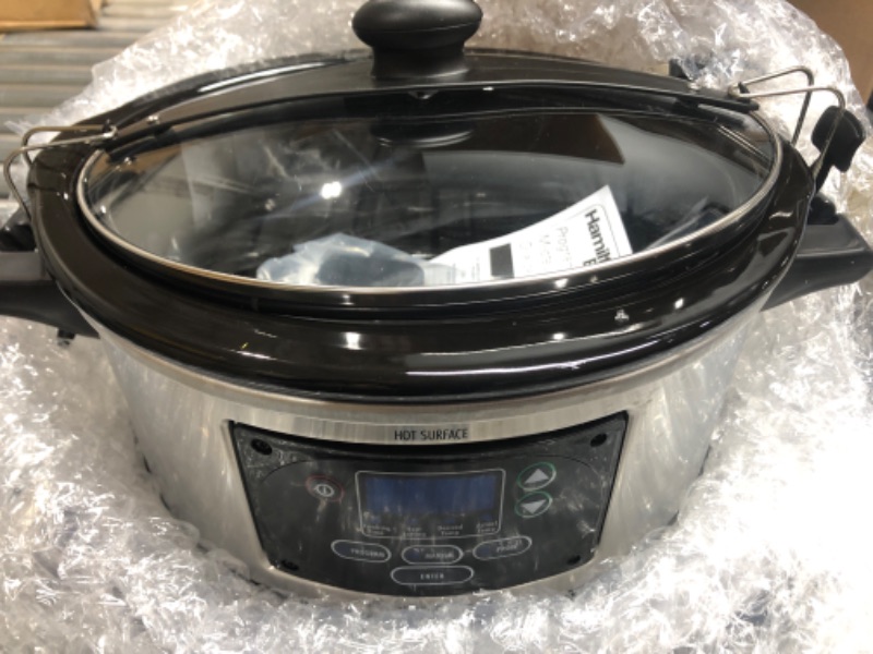 Photo 2 of **Parts Only**Non Functional**Hamilton Beach Portable 6-Quart Set & Forget Digital Programmable Slow Cooker with Lid Lock, Temperature Probe, Stainless Steel
