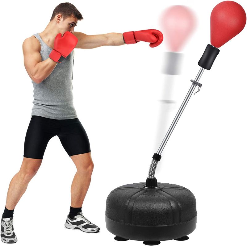 Photo 1 of  Punching Bag with Stand for Adults & Kids, Adjustable Height Free Standing Boxing Reflex Bag, Ideal for MMA Reflex Speed Training, Fitness,Punching and Muscle Building
