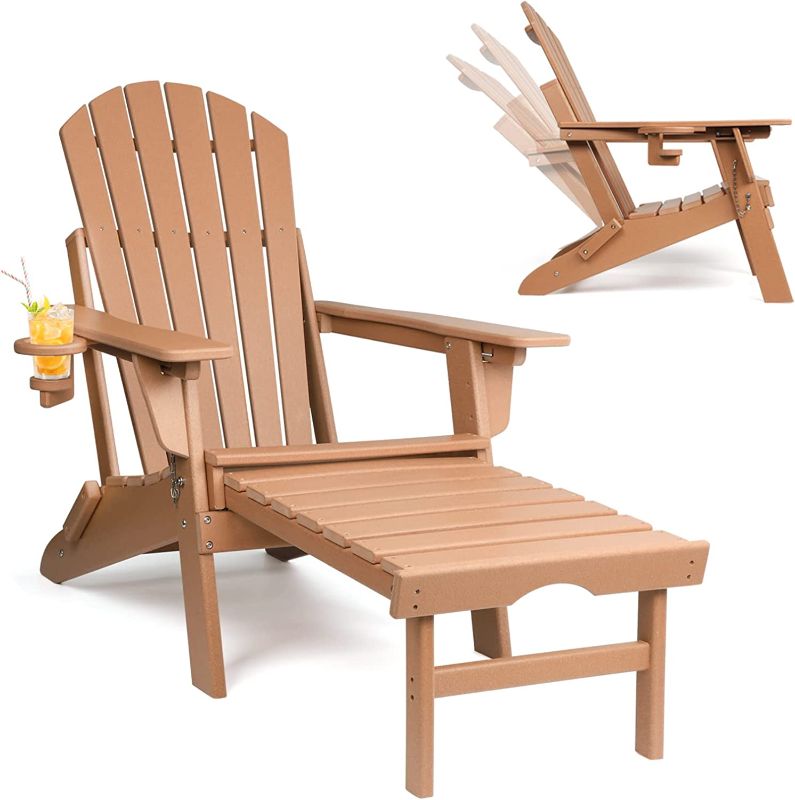 Photo 1 of Adjustable Backrest Adirondack Chair,Folding Adirondack Chairs,Plastic Adirondack Chairs with Ottoman,Weather Resistant Adirondack Chair, Fire Pit Chairs with Cup Holder,Resin Adirondack Chairs
