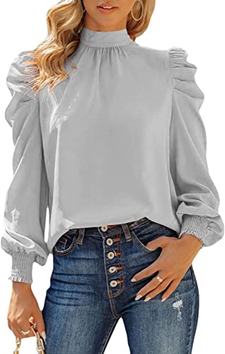 Photo 1 of Dokotoo Womens 2022 Long Sleeve High Neck Puff Long Sleeve Casual Loose Shirts Tops and Blouses, Large
