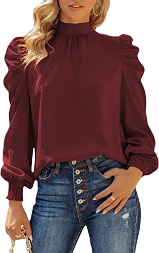 Photo 1 of Dokotoo Womens 2022 Long Sleeve High Neck Puff Long Sleeve Casual Loose Shirts Tops and Blouses
