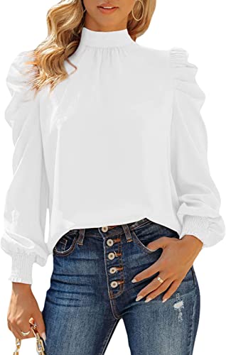 Photo 1 of Dokotoo Womens 2022 Long Sleeve High Neck Puff Long Sleeve Casual Loose Shirts Tops and Blouses
White, Small
