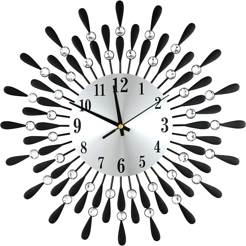 Photo 1 of 15 Inch Black Small Wall Clock for Living Room Decor, Modern Metal Wall Clocks for Kitchen Bedroom Office Decor, Non-Ticking Quiet Wall Clock Easy to Read
