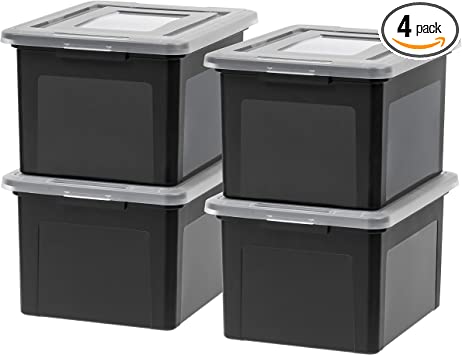 Photo 1 of *NOT exact stock picture, use for reference* 
Letter & Legal Size Plastic Storage Bins, 4 Pack, Black (14" H x 21" L)