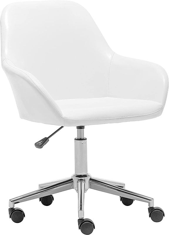 Photo 1 of BTEXPERT Office Arm Mid Back Home Computer, Wheels, Swivel, Height Adjustable Faux Armrests, Comfy Leather Desk Chair, White