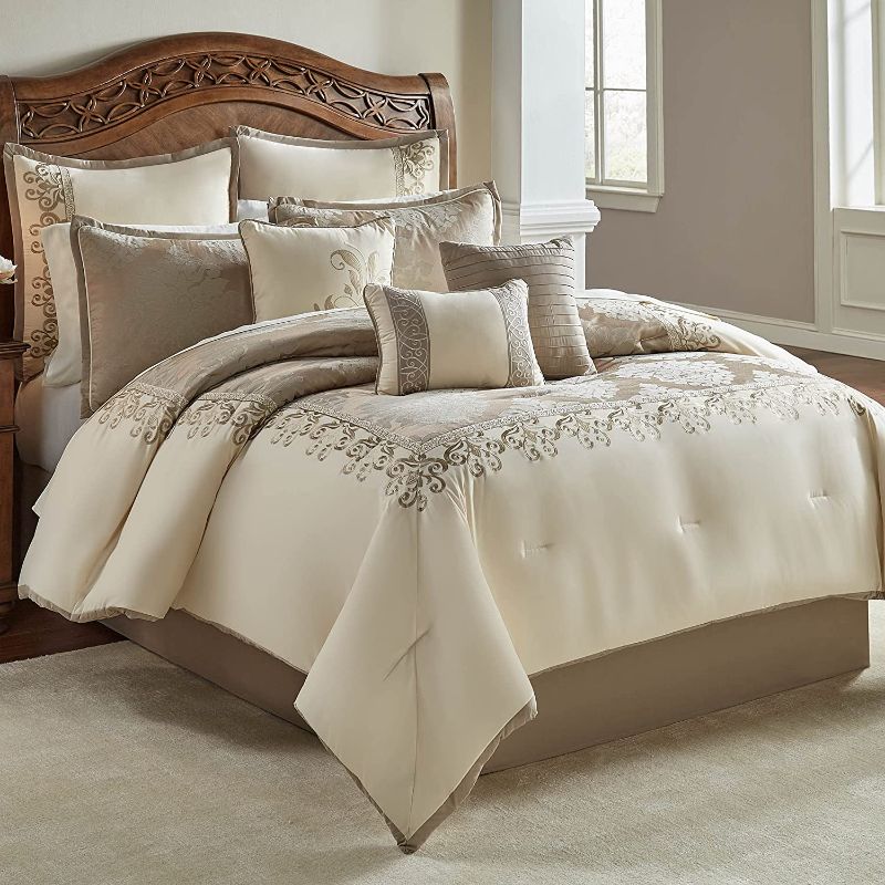 Photo 1 of **Missing Comforter** Only Sheets**Riverbrook Home 100% Polyester Comforter Set, King, Hillcrest - Ivory/Gold, 10 Piece Set
