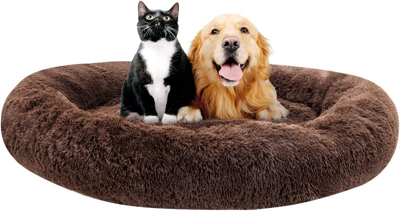 Photo 1 of  Dog Bed Medium Dog Round Donut Machine Washable Dog Bed, Anti-Slip Faux Fur Fluffy Donut Cuddler Cat Bed
