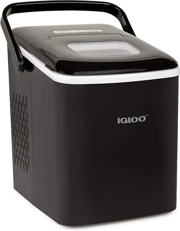 Photo 1 of Igloo ICEB26HNBK Automatic Self-Cleaning Portable Electric Countertop Ice Maker Machine With Handle, 26 Pounds in 24 Hours, 9 Ice Cubes Ready in 7 minutes, With Ice Scoop and Basket,Black

