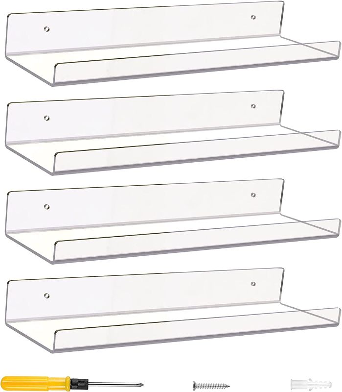 Photo 1 of Acradec Acrylic Shelves for Wall Set of 4, 15” x 4” - Spacious Clear Shelves with Mounting Kit - Easy to Install, Versatile & Sturdy Shelfs - Funko Pop Shelves Perfect for Decoration & Storage
