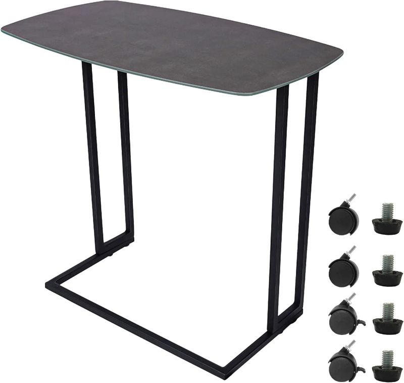 Photo 1 of MONCOT Side Table Waterproof Tabletop, Round End Table with Detachable Wheels, Rectangle TV Trays Lamp Table Metal Frame Accent Table for Couch Sofa Living Room Bedroom (Dark Grey)
