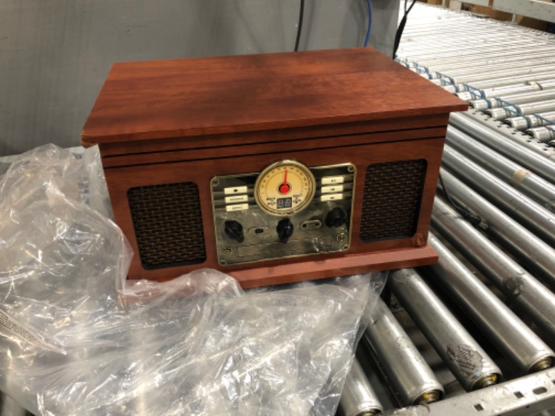 Photo 2 of *NONFUNCTIONAL* Victrola 8-in-1 Bluetooth Record Player & Multimedia Center, Built-in Stereo Speakers - Turntable, Wireless Music Streaming, Real Wood | Mahogany Mahogany Entertainment Center