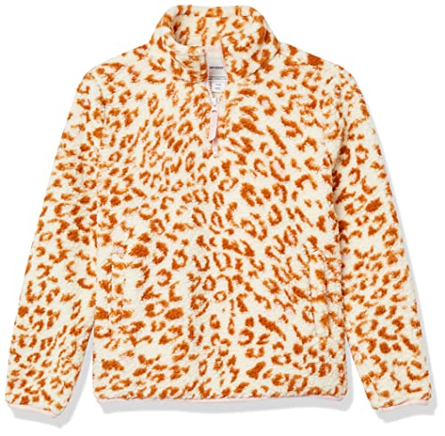 Photo 1 of Amazon Essentials Girls' Sherpa Fleece Quarter-Zip Jacket, Ivory, Leopard, X-Large
