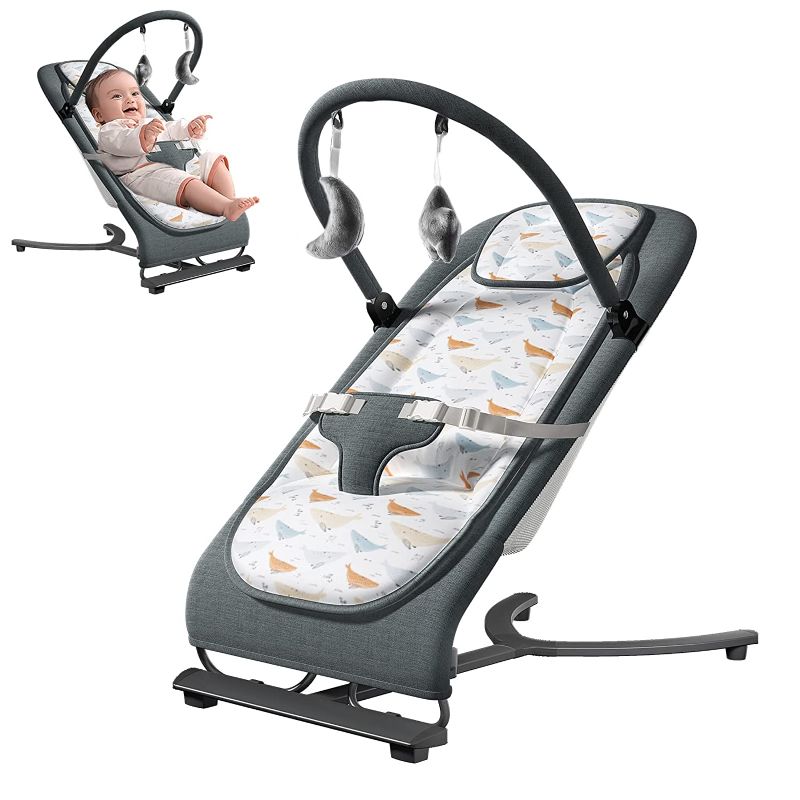 Photo 1 of Baby Bouncer for Infants, Bouncer for Babies with 3 Seat Positions, Infant to Toddler Rocker Bouncy Seat Perfect for Newborn Baby, Baby Bouncer Seat Applicable Object: 0-6 Months for Infants (Grey)
