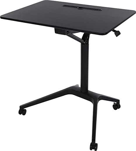 Photo 1 of ApexDesk Mobile Pneumatic Laptop Rolling Desk 28” Wide Desktop 33.5” to 45.5” Height Adjustable Sit-to-Stand Ergonomic Design with Tablet Slot & Lockable Wheels for Office & Classroom (28” Top, Black)
