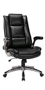 Photo 1 of COLAMY High Back Office Chair PU Leather Executive Swivel Computer Desk Chair Flip-up Arms and Adjustable Thick Padding Ergonomic Design Lumbar Support
