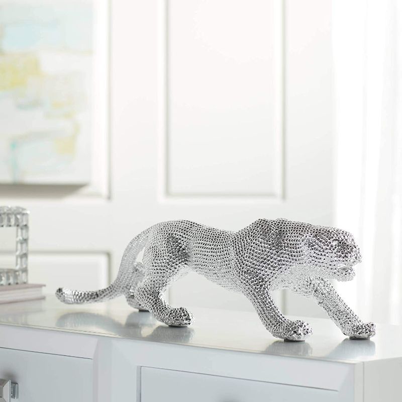 Photo 1 of **DAMAGED TAIL AND LEGS**
Studio 55D Prowling 23 1/2" Wide Electroplated Silver Leopard Sculpture