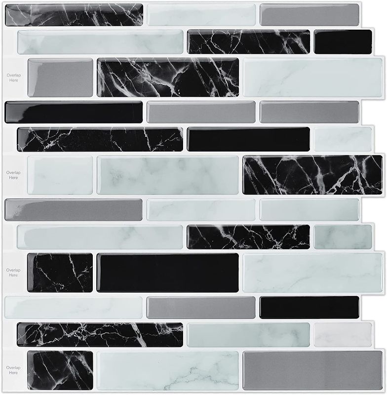 Photo 1 of LONGKING 10-Sheet Peel and Stick Tile Backsplash, Vinyl 3D Self-Adhesive Tile Stickers for Kitchen, Bathroom, Counter Top, Marble 79
