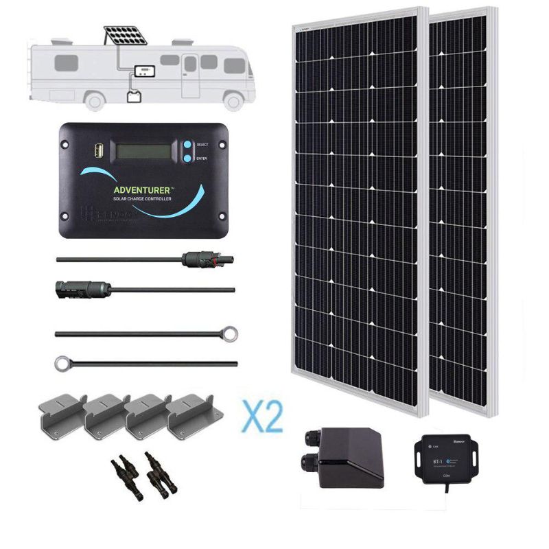 Photo 1 of (MISSING MAIN METAL SM. BOX****Renogy 200 Watts 12 Volts Monocrystalline RV Solar Panel Kit with Adventurer 30A LCD PWM Charge Controller and Mounting Brackets for RV, Boats, Trailer, Camper, Marine, Off-Grid Solar Power System 200W