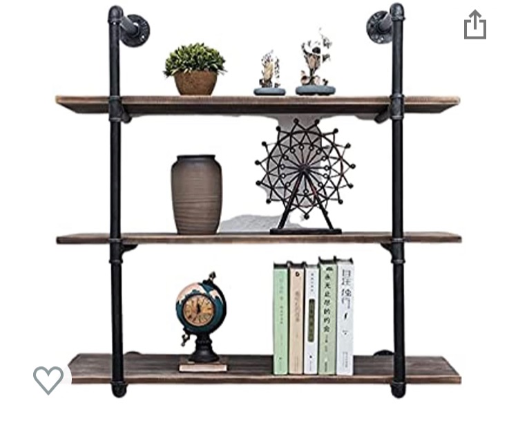 Photo 1 of (3 Tier - 36in) Industrial Pipe Shelving, Industrial Floating Shelves, 100% Pine Solid Wood, Galvanized Steel