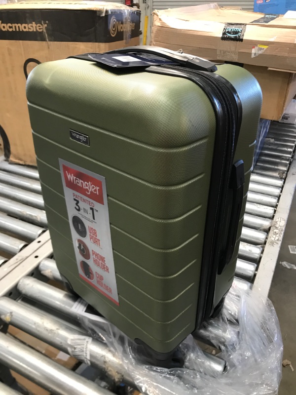 Photo 2 of Wrangler Smart Luggage Set with Cup Holder and USB Port, Olive Green, 20-Inch Carry-On 20-Inch Carry-On Olive Green