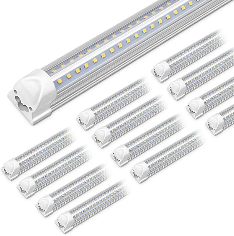 Photo 1 of (12-Pack) Kihung 8FT LED Shop Light Fixture, 75W, 9750LM, 6000K, 96'' T8 Tube Light, 8 Foot Linkable LED Bulbs for Garage, Warehouse, V Shape, 8’ LED Strip, Clear Lens, Hardwired Installation
