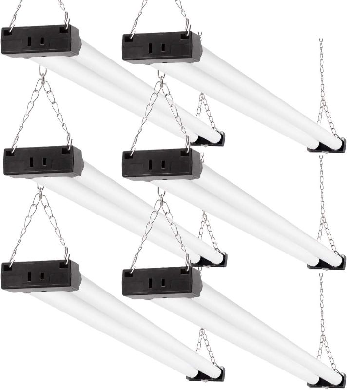 Photo 1 of Led Shop Light 6 Pack, Led Shop Lights for Garage 4ft, 4500lm Led Shop Lights for Workshop, 40w, 6000k Daylight White with Switch (On/Off), Surface and Hanging Mount, Black
