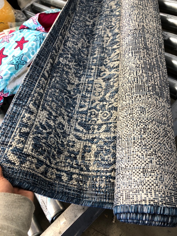 Photo 1 of JONATHAN Y SMB100B-3 Tela Bohemian Textured Weave Floral Indoor Outdoor Area-Rug Coastal Bohemian Vintage Rustic Glam Easy-Cleaning Bedroom Kitchen Backyard Patio Non Shedding, 3 X 5, Navy/Gray Navy/Gray 3 X 5