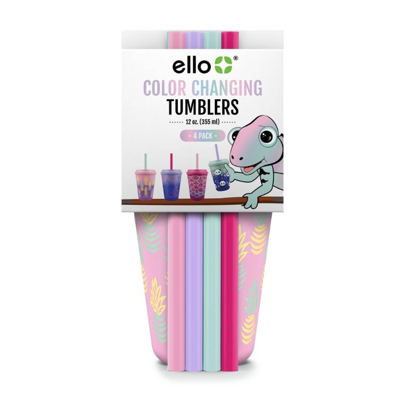 Photo 1 of Ello 12oz 4pk Plastic Chameleon Color Changing Cups with Twist on Lids
