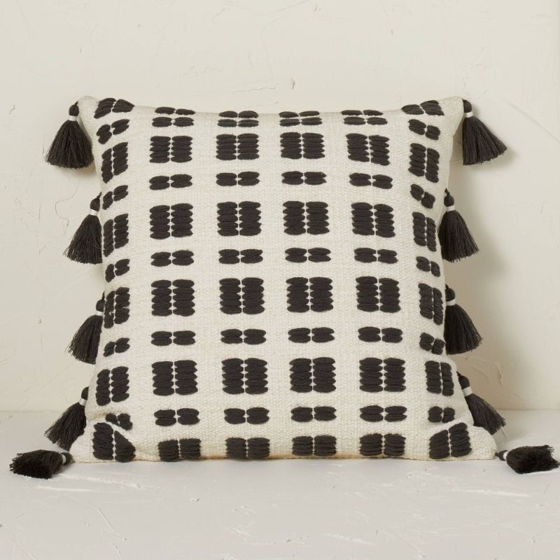 Photo 1 of Square Chunky Woven Stripe Decorative Throw Pillow Black/Cream - Opalhouse Designed with Jungalow
