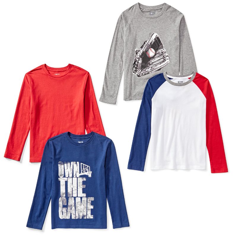 Photo 1 of Spotted Zebra Boys' Long-Sleeve T-Shirts, Multipacks 4 Red/Blue/Grey, Game Time Medium--MEDIUM 