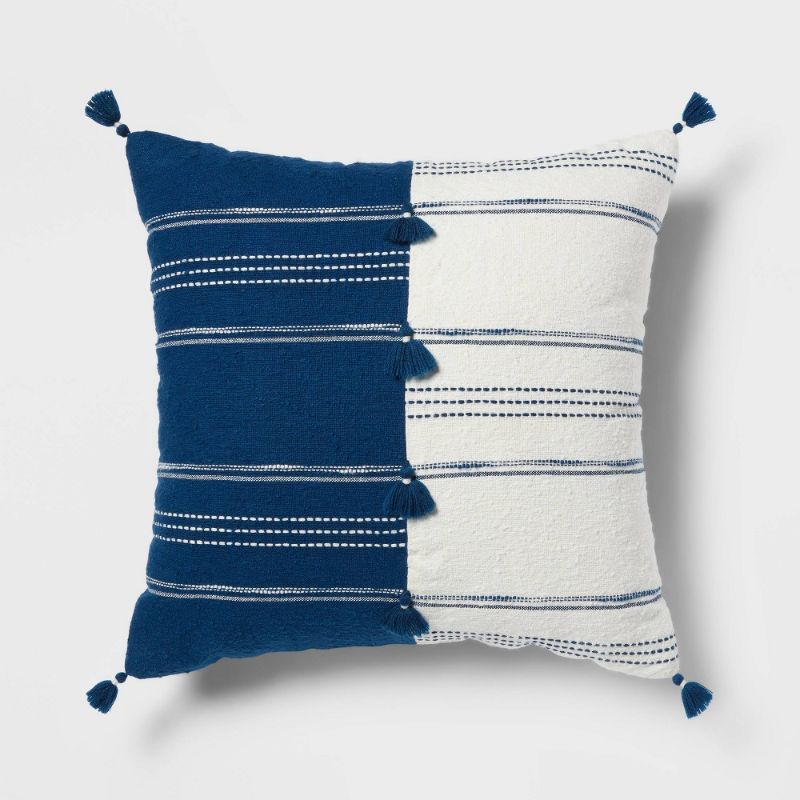 Photo 1 of 18x18 Woven Pieced Striped Square Throw Pillow - Threshold™
