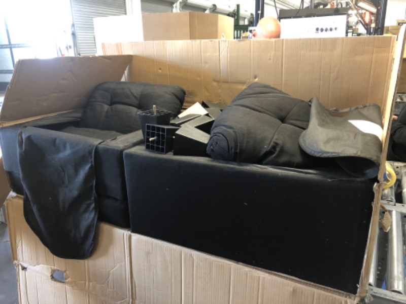 Photo 2 of **INCOMPLETE BOX ONE OF TWO** 3 PC Sectional Sofa Set, (Black) Faux Leather Right -Facing Chaise with Free Storage Ottoman
