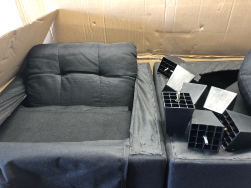Photo 3 of **INCOMPLETE BOX ONE OF TWO** 3 PC Sectional Sofa Set, (Black) Faux Leather Right -Facing Chaise with Free Storage Ottoman
