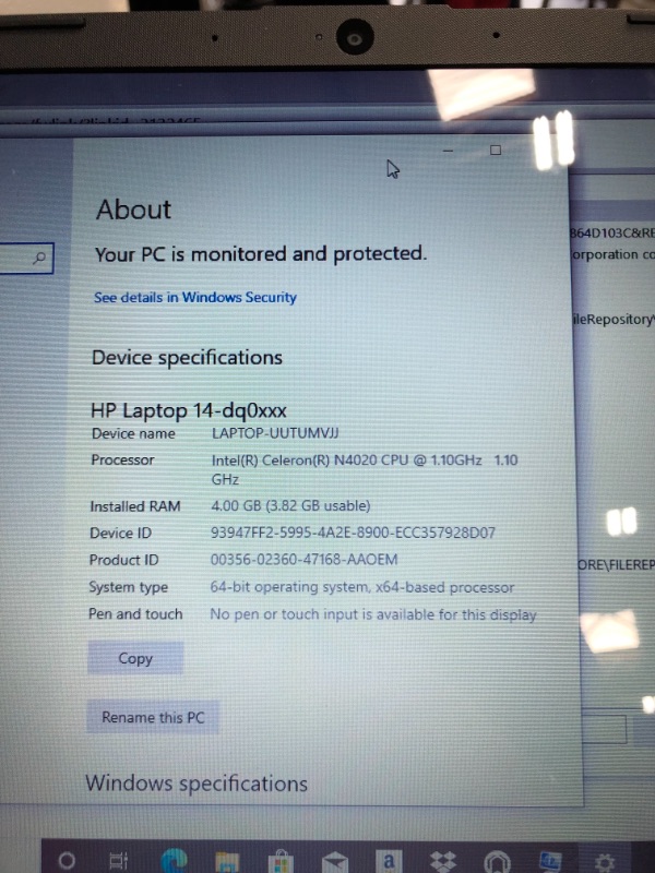 Photo 4 of HP 14-dq0004dx - Celeron N4020 / 1.1 GHz - Win 10 Home in S mode - 4 GB RAM - 64 GB eMMC - 14" 1366 x 768 (HD) - UHD Graphics 600 - Wi-Fi, Bluetooth- pale rose gold
