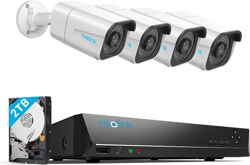 Photo 1 of REOLINK 4K Security Camera System, 4pcs H.265 4K PoE Security Cameras Wired with Person Vehicle Detection, 8MP/4K 8CH NVR with 2TB HDD for 24-7 Recording, RLK8-800B4